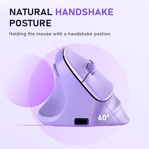 MEETION Left-Handed Wireless Ergonomic Vertical Mouse, Rechargeable -Purple - Image 4