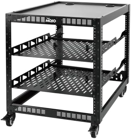 TECMOJO 12U Open Frame Network Rack for IT & AV Gear, 4-Post With Casters, Mobile With 2 PCS 1U Server Shelf & Mounting Hardware, for 19" Network, Audio and Video Device by Tecmojo