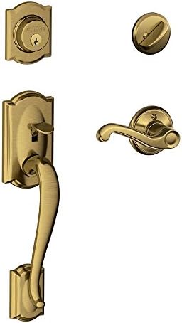 SCHLAGE Lock Company Camelot Single Cylinder Handleset and Right Hand Flair Lever, Antique Brass (F60 CAM 609 FLA RH) by Unknown