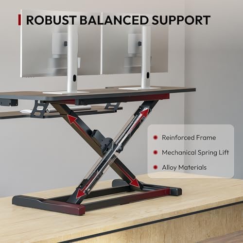 SANODESK 42" Standing Desk Converter, Large Sit-Stand Riser for Dual Monitors & Laptop, Stable Multi-Device Workstation with Keyboard Tray, Home Office Desktop Converter, Walnut - Image 3
