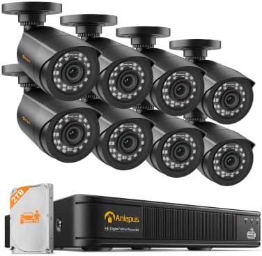 Anlapus H.265+ 8CH 1080P 2TB Outdoor Surveillance Camera Kit 2MP with DVR Recorder 1080P, Night Vision 20M Instant Alert & Free APP Remote Access by Anlapus