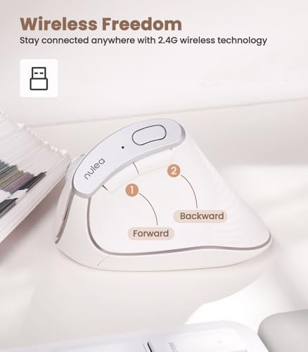 Nulea M510 Vertical Mouse Wireless, Ergonomic Mouse for Comfy Tracking, 3 Adjustable DPI (800-1200-1600), 2.4G Wireless Vertical Mouse with 6 Buttons, Compatible with Windows, Mac OS, Laptop, White - Image 6