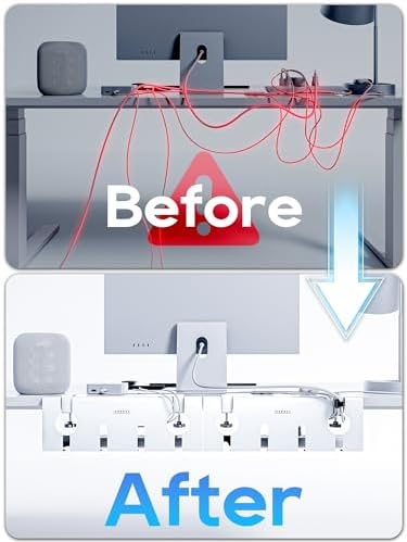 NODOCA No Drill Under Desk Cable Management Tray, 17'' Wire Management, Punch-Free Clamp on, Metal Cable Tray, Wire Organizer Under Desk, Under Desk Basket for Office and Home, White(2 Packs) - Image 2