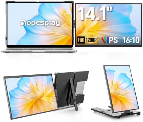 Dopesplay Laptop Screen Extender, 14" FHD 1200P IPS External Portable Monitor for Laptop, Plug & Play Dual Screen Monitor for 14"-17" Laptops, Compatible with Mac, Wins, Chrome, Android, Dex by Dopesplay