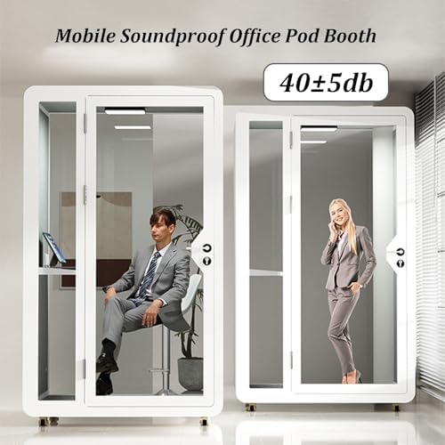 Soundproof Office Pod Booth, Quiet Meeting Pod with LED Lighting & Acoustic Panels, USB Ports, Portable Removable Telephone Booth for Private Phone Calling Reading Study(White,100cm) - Image 2