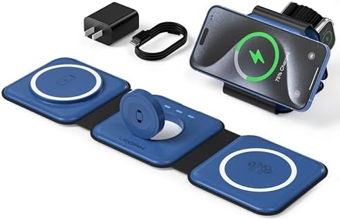 3 in 1 Charging Station for Multple Devices,Foldable 3 in 1 Wireless Charger for Travel,Nano Wireless Charging Station for iPhone16 15 14 13 12 Pro Max/Watch 10 9 8 7 6 5 4 3 Ultra/AirPod Pro by UCOMX