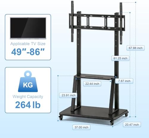 Smart Board Stand with Wheels,Height Adjustable Mobile Rolling Stand for Classroom & Office, Holds up to 300lbs, Whiteboard Portable Cart on Wheels (for 49-100 Inch Smart Board) - Image 2