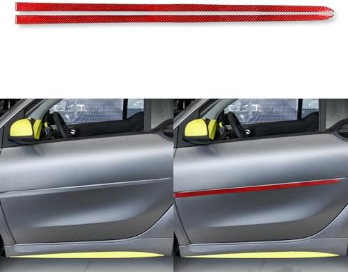 Real Soft Red Carbon Fiber Car Outer Door Panel Anti-Scratch Strip Cover Trim Sticker Auto Exterior Decoration Accessories Compatible with Benz Smart 2016 2017 2018 2019 2020 2021 by PJFUS