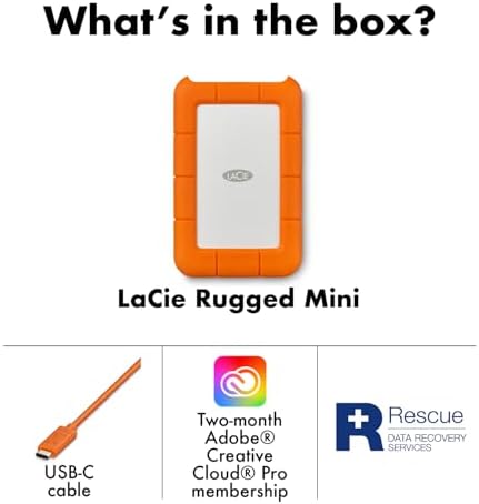 LaCie Rugged Mini, 1TB, 2.5", Portable External Hard Drive, for PC Mac iPad and iPhone, Data Rescue Service (LAC301558) - Image 3