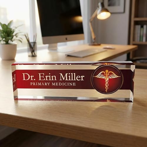Artblox Office Desk Name Plate Personalized | Custom Name Plates For Desks | Medic Design On Clear Acrylic Glass | Cute Office Desk Accessories Customized Gifts - (8" x 2.5") - Image 2