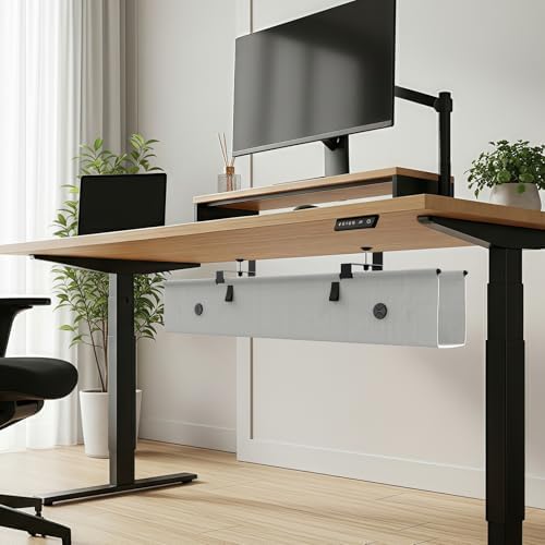 Under Desk Cable Management Tray, 40-inch No-Drill Cord Organizer with Anti-Sag Reinforced Base, Fabric Wire Management Hider for Standing Desk, Office & Gaming Accessories - Grey - Image 2