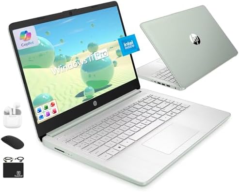 HP Ultrabook 14 Laptop Computer Business Study & Home 2025, Lifetime MS Office + Windows 11 Pro, Quad-Core Intel CPU, 8GB RAM & 628GB Storage (128GB UFS+500GB Ext), Wi-Fi 6, HubxcelAccessory, Geeen by Unknown