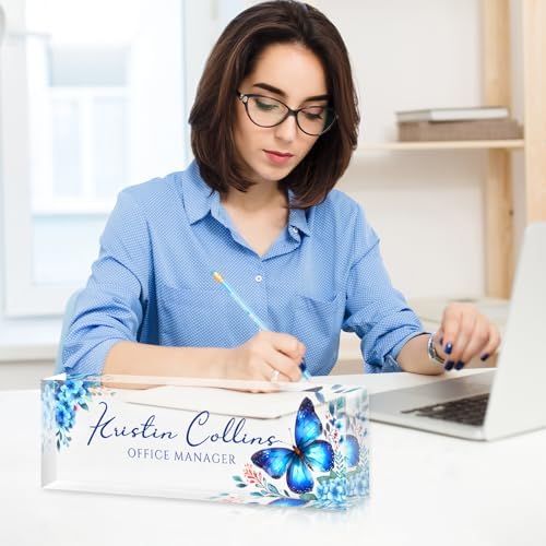 Custom Name Plate for Desk, Personalized Desk Name Plate on Clear Acrylic Glass, Appreciation Gifts for Teacher Employee Boss Coworkers Nurse, Office Desk Accessories for Women Men (Azure) - Image 4