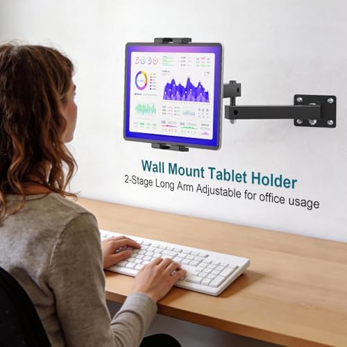 Mippko Foldable Wall Mount iPad Holder Tablet Mount Stand,360° Adjustable Tablet Holder,2-Stage Extendable Articulating Aluminum Alloy Arm,Compatible with 4.7~12.9" iPad/Nexus/e-Reader/Switch/iPhone - Image 2