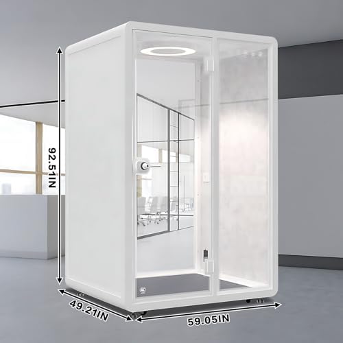 White Office Pod Booth (White Simple Appearance Design)(Reduce Noise by 25-35 Decibels)(Silent Fresh Air System) Soundproof Booth with Lighting,Universal Wheel for Study (59.05IN) - Image 2