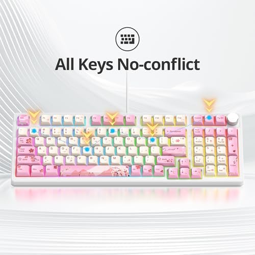 Fogruaden Pink Creamy Mechanical Keyboard with Number Pad, Hot Swappable RGB Gaming Keyboard, 98 Key Full Layout, Custom Gasket Mount, Red Switch, NKRO for Win/Mac - Image 5