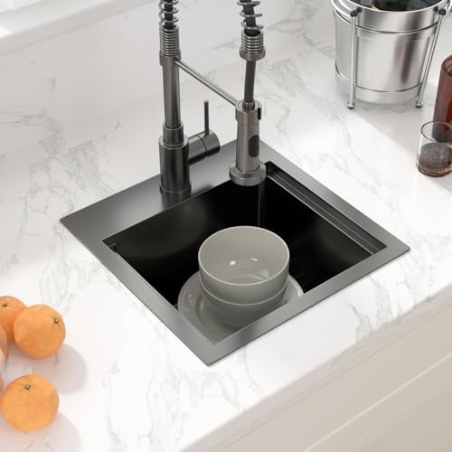 Sarlai Drop Bar Sink -15 Inch Black Outdoor Kitchen Sink Gunmetal Black Drop In Workstation 15 x 15 Topmount Stainless Steel 16 Gauge Single Bowl Kitchen Bar Prep RV Outdoor Sinks Basin - Image 5