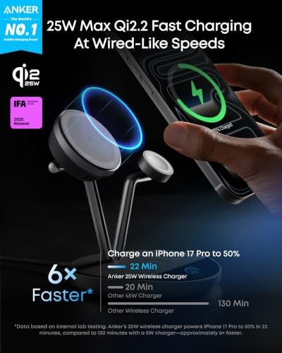 Anker Prime 3-in-1 Qi2.2 MagSafe Compatible 25W Wireless Charging Station - Image 2
