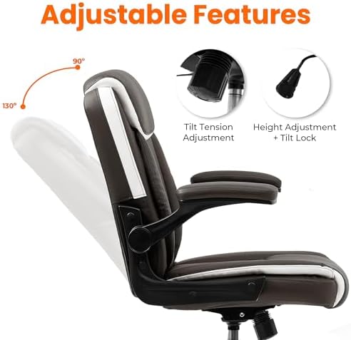NEO CHAIR PU Leather Office Desk Chair with Adjustable Arms, Warm Brown - Image 6