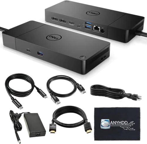 Dell WD19S 130W Dock Bundle, Dual Monitor, 90W PD, USB-C + HDMI + DP Cables + Cloth, Black by ANYHDD
