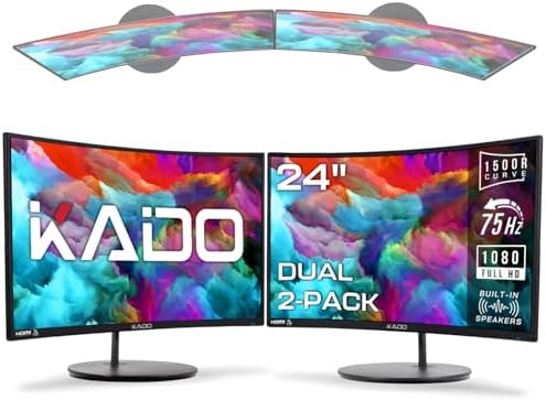 Kado Dual Monitor 2-Pack 24" Curved 1500R 1920x1080 75Hz Computer Monitor by Kado