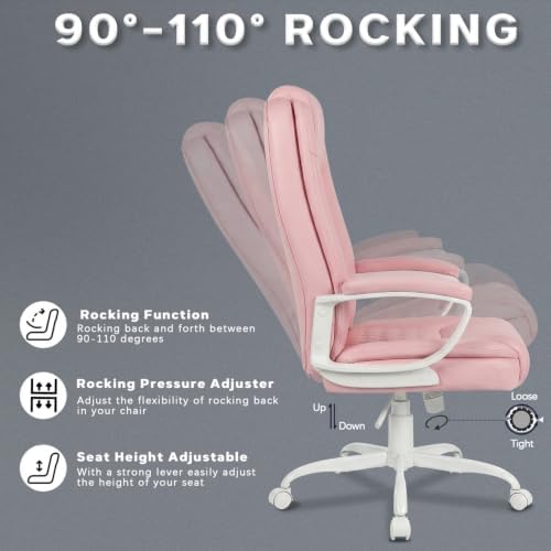 LEMBERI High Back PU Leather Executive Office Chair, Adjustable Swivel Computer Desk Chair with Padded Armrests for Home Office, Pink - Image 6