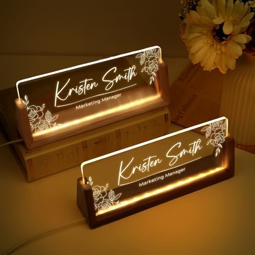 Custom Name Plate for Desk, Personalized Light Up Acrylic Desk Name Plate, Personalized Office Gifts for Boss Coworkers, Teacher Employee Appreciation GIfts, Office Decor for Women Men (Design11) - Image 5
