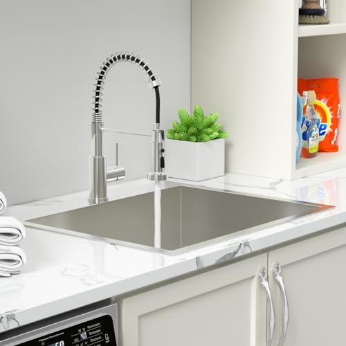 Sarlai Laundry Sink with Faucet - Drop In 25"x22"x12" Deep Laundry Utility Kitchen Sink Drop-in Topmount Single Bowl Sink 16 Gauge Stainless Steel Kitchen Laundry Room Sinks Basin - Image 4