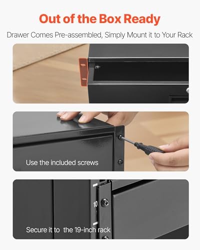 VEVOR 2U Rack Drawer, Lockable Server Cabinet Case, 13.8'' Depth Server Rack Mount Drawer, for 19'' Network Equipment/DJ/AV Rack or Cabinet Enclosure, 50 lbs Max Load, with Cable Management Holes - Image 6