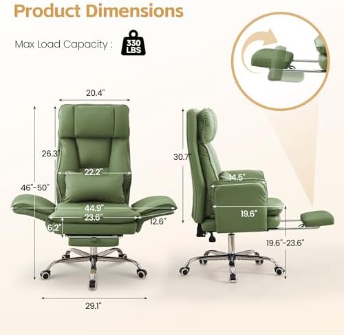 HUBSON Big and Tall Office Chair, Footrest & Flip Armrest for Pets, Green - Image 2