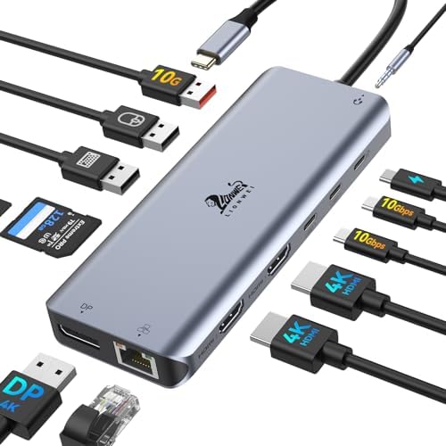 LIONWEI Docking Station Dual Monitor 4K, 13-in-1 USB C Dock for Laptop Mac by LIONWEI