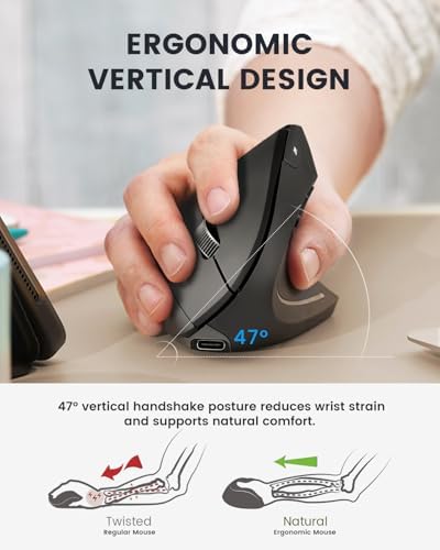 Perixx PERIMICE-813RX Wireless Rechargeable Vertical Mouse - Multi-Device spec - Duo Wired and Wireless Charging Feature -The Included Charger Compatible with iPhone, AirPods, and AirPods Pro - Image 3