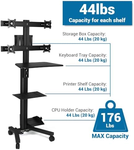 Yescom NexusX Commander Rolling Computer Cart 4-Monitors Industrial - Image 4