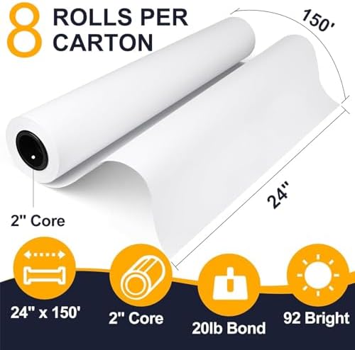 VOISEN Wide Format Paper,8 Rolls Plotter Paper 24 In x 150 Ft - Image 2