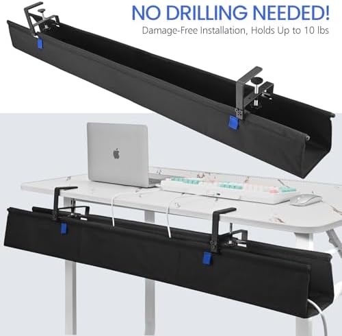 48" Under Desk Cable Management Tray- Clamp/Screw Mount Desk Cable Organizer Cable Tray Hiders for Office&Home - Image 4