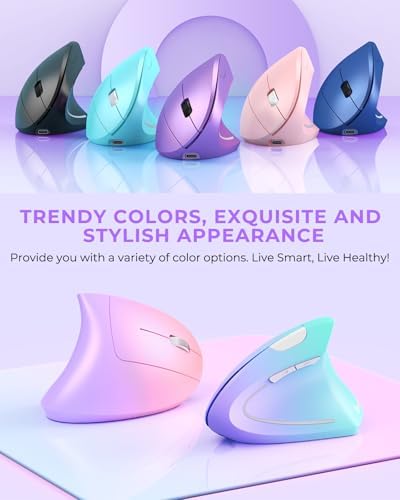 Lekvey Ergonomic Mouse, Rechargeable Wireless Vertical Mouse, Light Purple - Image 2