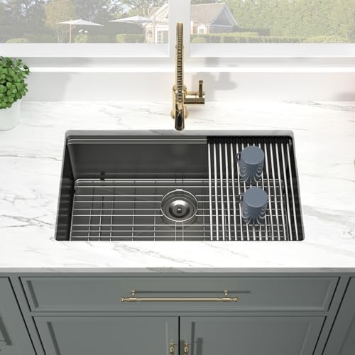 Kichae 30 Black Undermount Kitchen Sink Stainless 16 Gauge Workstation - Image 3