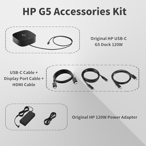 HP Docking Station for Laptop Dual Monitor,HP USB-C G5 Dock with 120W AC Adapter,Bundle with USB-C/HDMI/DP Cables (Renewed) - Image 4