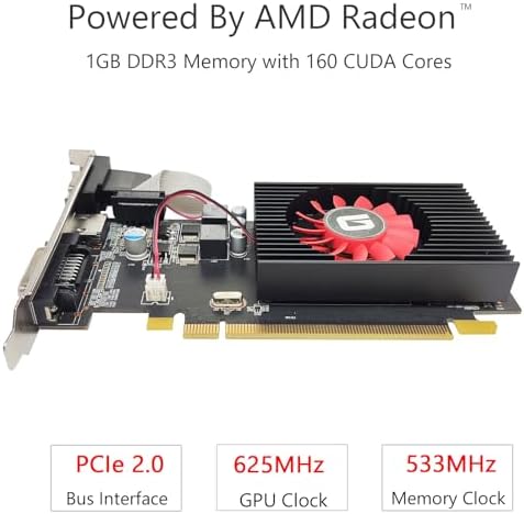Glorto Radeon HD 5450 1GB DDR3 Low Profile Graphics Card, PCI Express 2.0 x16, HDMI/VGA/DVI, Entry Level GPU for PC, SFF and HTPC - Image 2