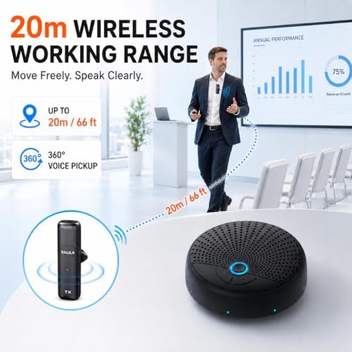 CM300 Conference Speaker with 10 Wireless AI Mics, 360° Pickup, 65FT Range, Noise Reduction, Echo Cancellation, Full Duplex USB Speakerphone for 10-Person Meetings, Zoom and Microsoft Teams - Image 3