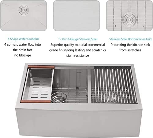 33 Farmhouse Sink Double Bowl - Lordear 33x22 Stainless Steel Kitchen Sinks Apron Front Double Basin 60/40 Low Divide Workstation Farm Sinks with Buit in Accessories - Image 6