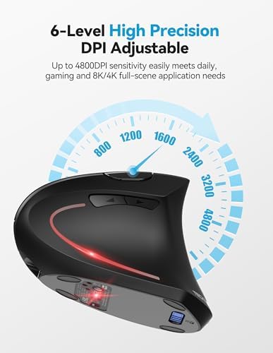 TECKNET Vertical Ergonomic Mouse with Jiggler Bluetooth Rechargeable - Image 6