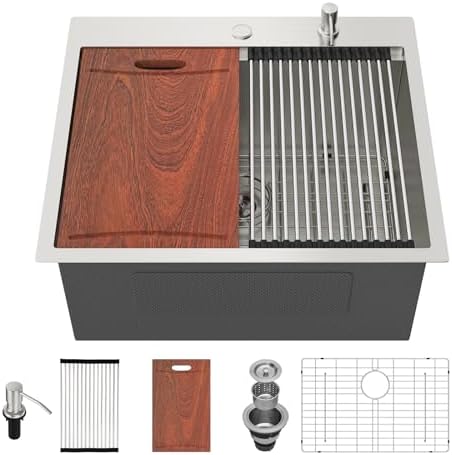 Lordear 12 Inch Deep Laundry Sink Drop In Laundry Utility Sink Workstation Topmount Single Bowl 16 Gauge Stainless Steel Laundry Room Sinks 25x22x12 Inch by LORDEAR