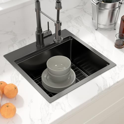 Sarlai Drop Bar Sink - 18 Inch Black Outdoor Kitchen Sink Gunmetal Black Drop In Workstation 18 x 18 Topmount Stainless Steel 16 Gauge Single Bowl Kitchen Bar Prep RV Outdoor Sinks Basin - Image 5
