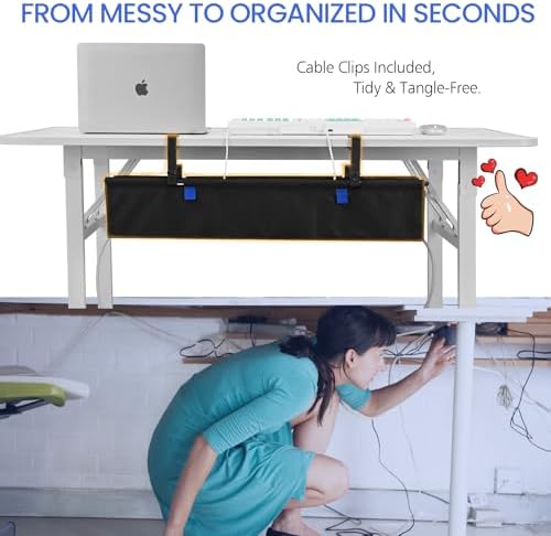 28" Under Desk Cable Management Tray- Clamp/Screw Mount Desk Cable Organizer Cable Tray Hiders for Office&Home - Image 2