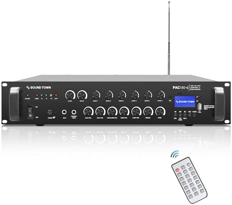 Sound Town Commercial Restaurant Bluetooth Amplifier + Pendant Speaker Set, with One 6-Zone 70V/100V Amplifier with Bluetooth, 6 x All-Weather 4-Inch Pendant Speakers, Black (PAC180X6PD4B) - Image 2
