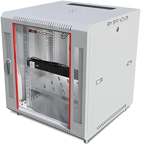 12U Wall Mount Server Rack Cabinet 24” Deep, 19” Network & AV Enclosure for Home Lab with Fan, PDU, 1 Shelf, Locking Glass Door by SYSRACKS
