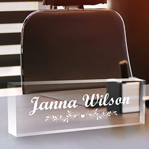 Personalized Desk Name Plate, Custom Acrylic Glass Name Plates for Desks, Office Desk Decor Nameplate, Desk Accessories, Teacher Boss Coworkers Employee Appreciation Gift (Engraved Flower 1) - Image 5