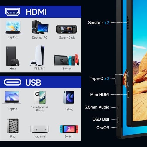 AYY Portable Monitor 18.5 Inch 100Hz 100% sRGB,1080P FHD IPS Large Portable Monitor with Kickstand,for Laptop HDMI HDR USB C Mac PC Xbox PS4/5 Switch - Image 7