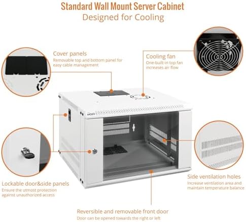 Tecmojo 6U Wall Mount Rack Network Cabinet for 19" IT Equipment,with Lockable Glass Door and Side Panels,Cooling Fan,17.7inch Depth,White - Image 3